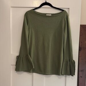 Loft Women's Olive Green Bell-Sleeve Knit Top -Size Medium